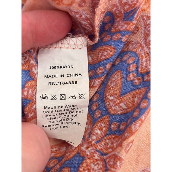 Petal + Pup Mini Dress 4 Peach Floral Paisley Tiered Boho Cottagecore Pockets - Picture 8 of 10